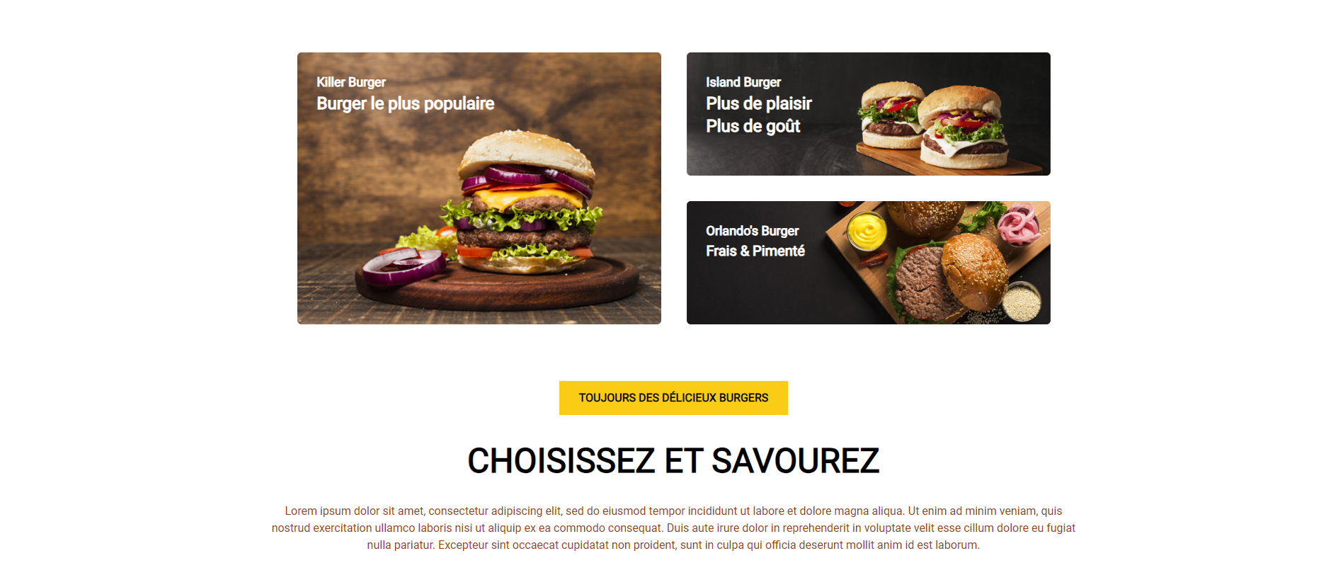 Landing page Burger House — sections